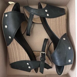 Black and Brown Women's Vegan Leather Wedge Sandals by Lucky